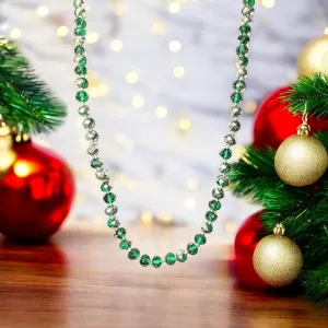 Festive Silver Green Crystal Knotted Necklace -36 inch