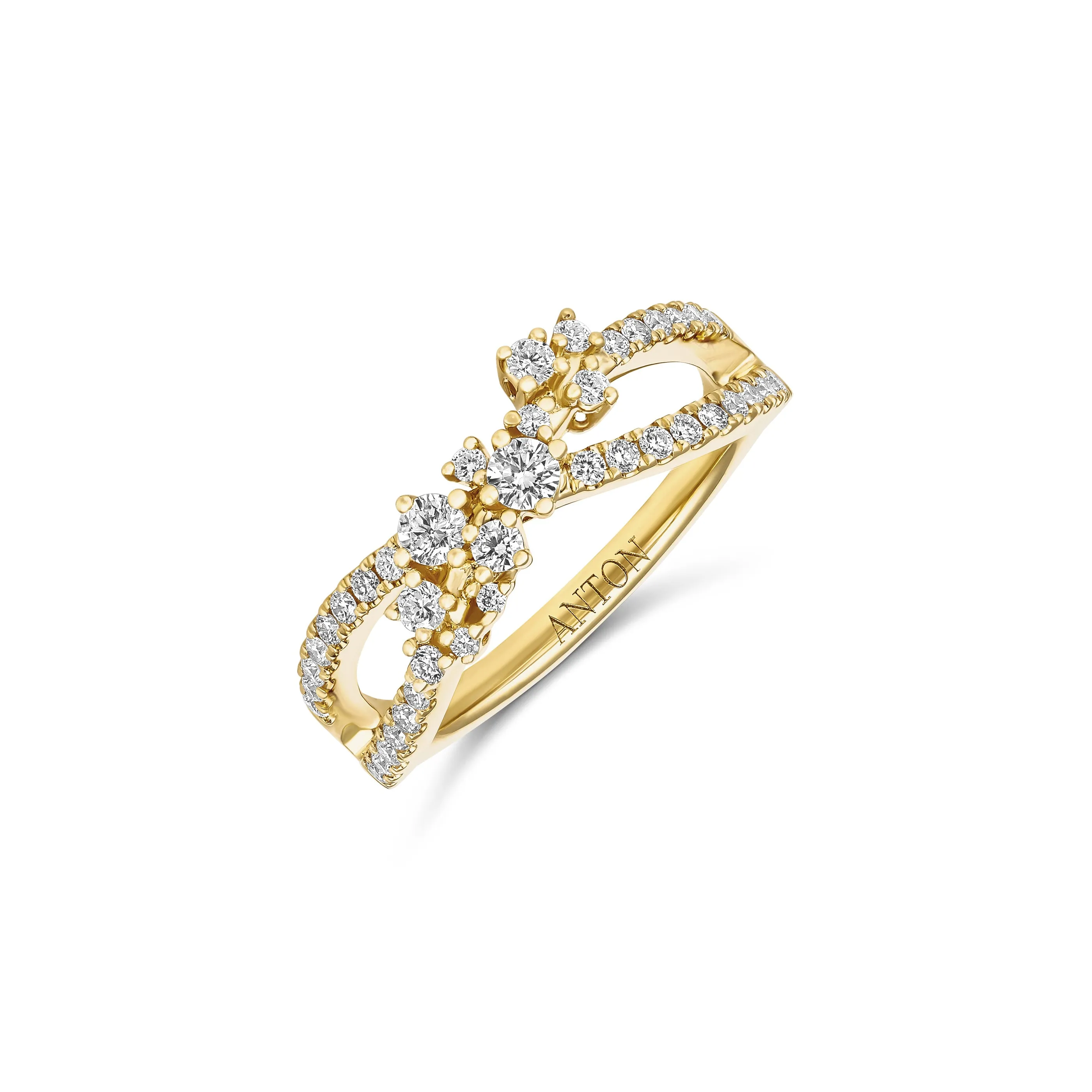 Galaxy Vine Curved Round Brilliant Cut Diamond Ring | 18K Yellow Gold