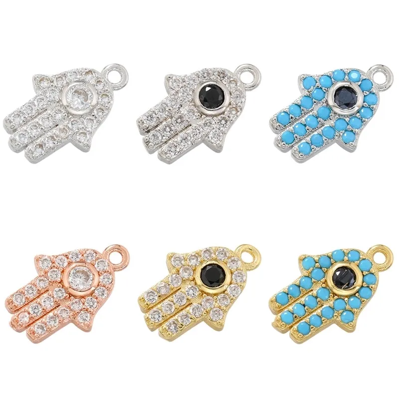 Glam Luxurious Devil's Eye Palm Copper Plating Inlay Zircon 18k Gold Plated Charms