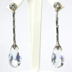 Glass Teardrop Earrings with Diamantés in Sterling