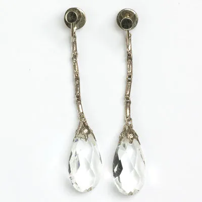 Glass Teardrop Earrings with Diamantés in Sterling