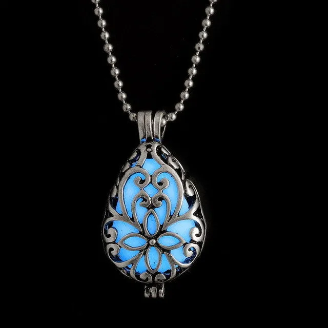 Glowing Luminous Vintage Necklaces Steampunk Pretty Magic Waterdrop Locket Glow In The Dark Pendant Necklace Gift