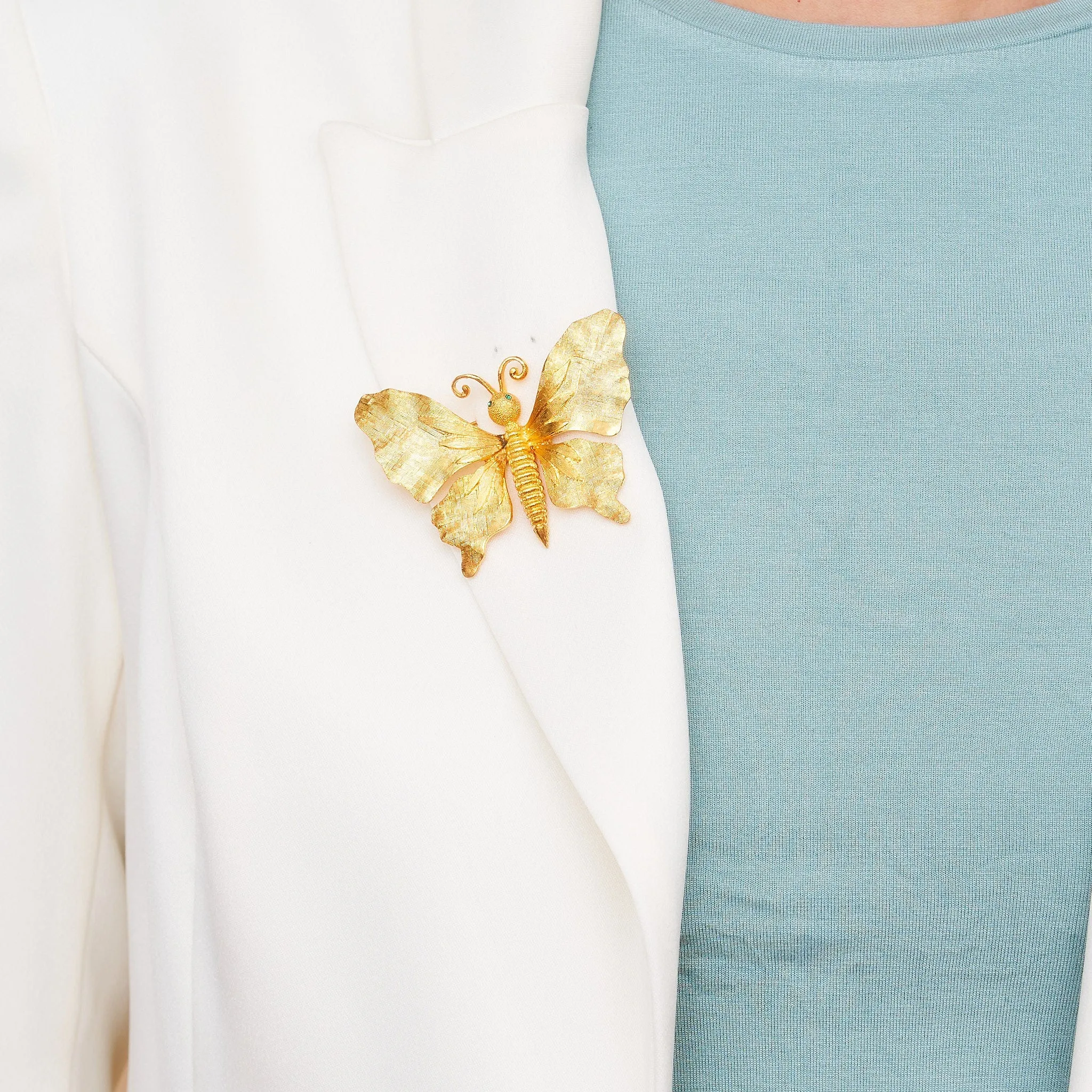 Gold Butterfly w/ Emerald Eyes Pin