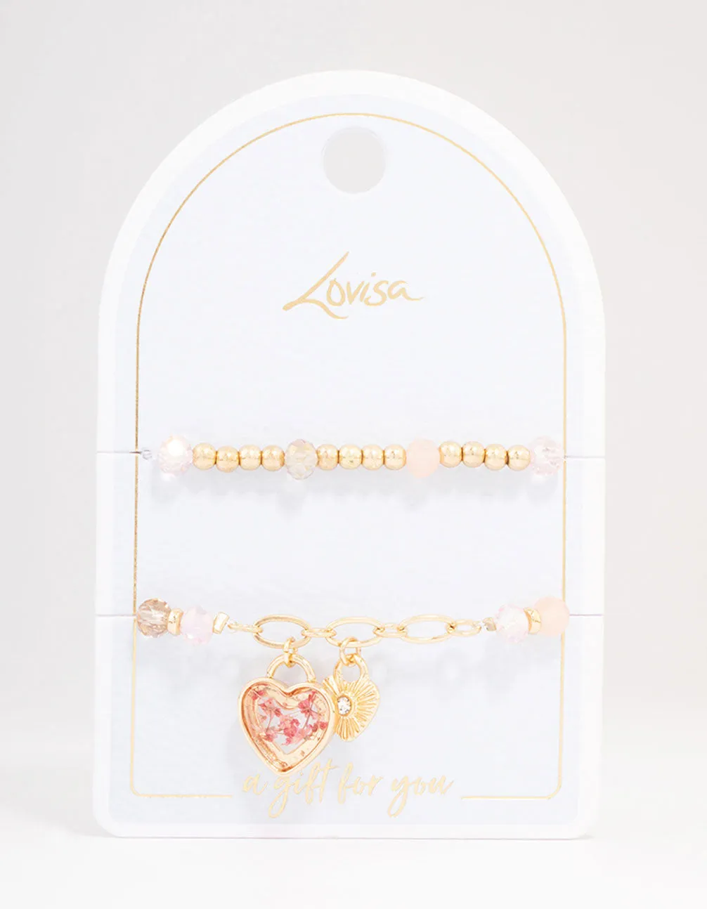 Gold Heart Charm Beaded Bracelet