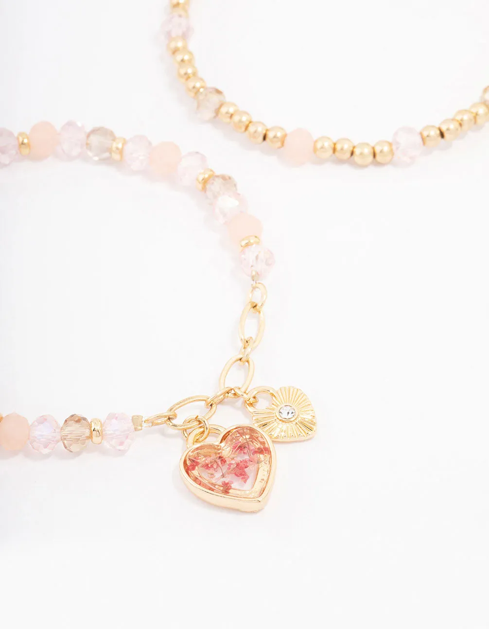 Gold Heart Charm Beaded Bracelet