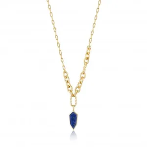 Gold Lapis Emblem Pendant Necklace N042-01G-L