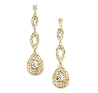 Gold Micro pave Cubic Zirconia Teardrop Wedding Earrings