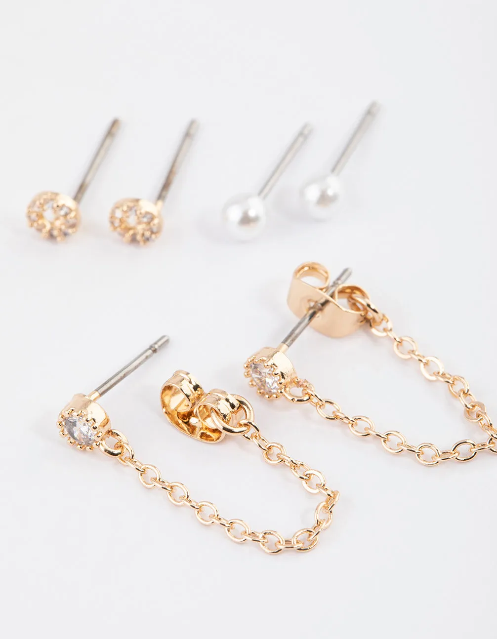 Gold Pearly & Diamante Stud Earrings Pack