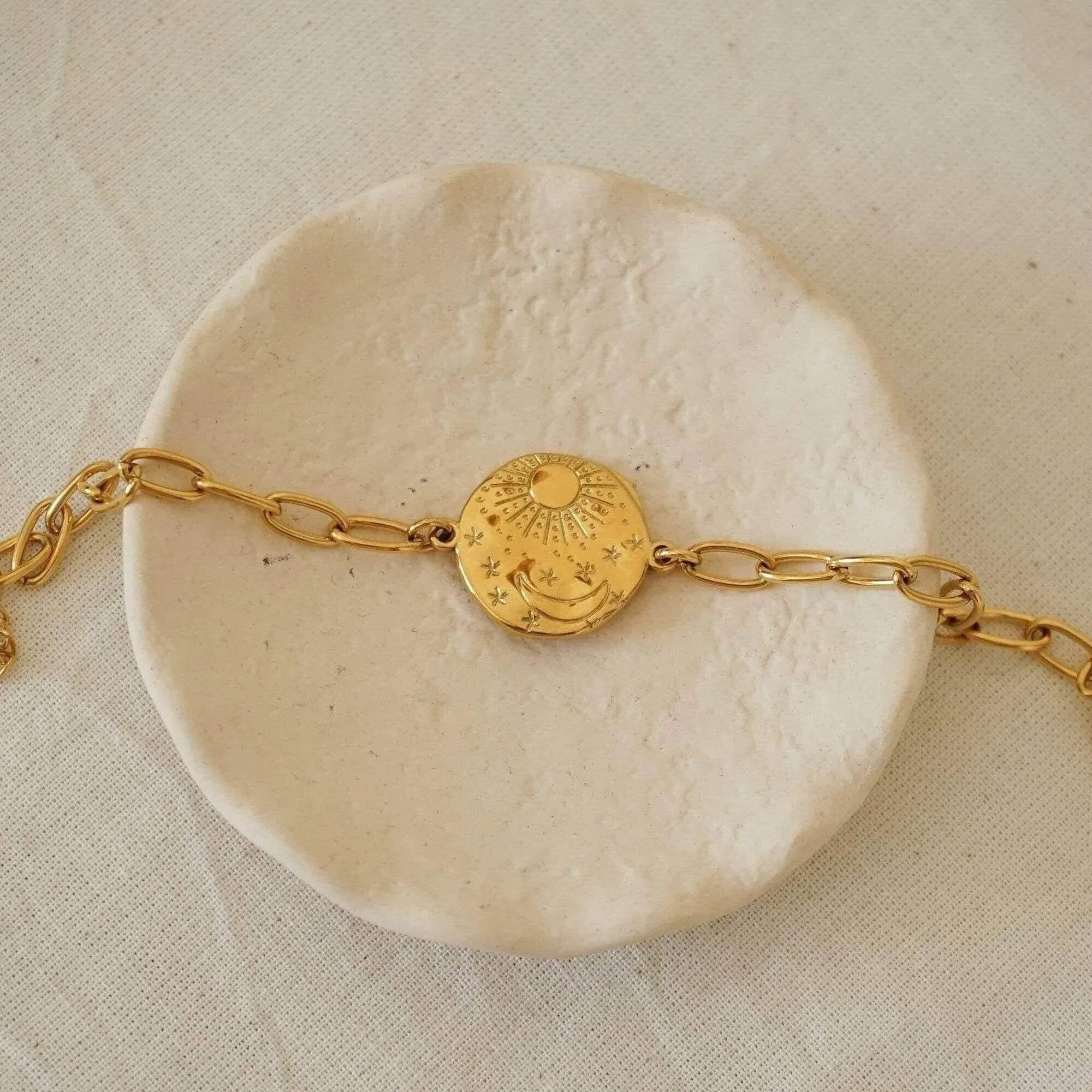 Gold Sun  Moon Chain Bracelet