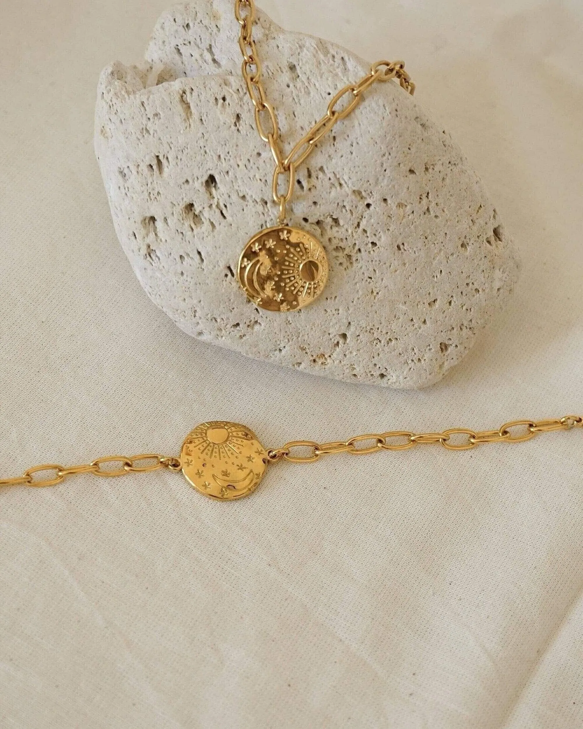 Gold Sun  Moon Chain Bracelet