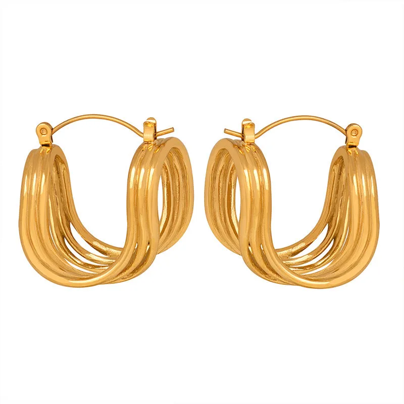 Golden Aura U-Shaped Rope Earrings - Fashionable and Customized 18K Gold Titanium Steel Jewelry for Women