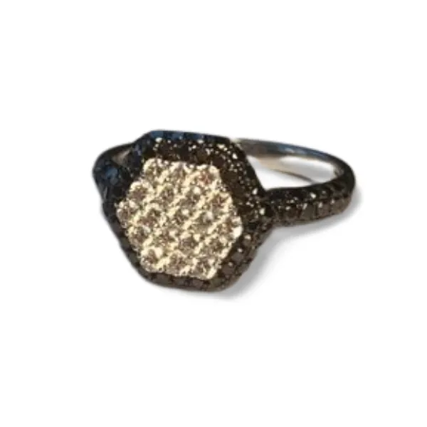 Gorgeous Modern 18K White Gold Black Diamond Hexagon Band Ring