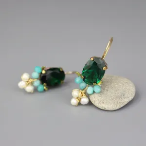 Green Glass Amazonite Oval Earrings