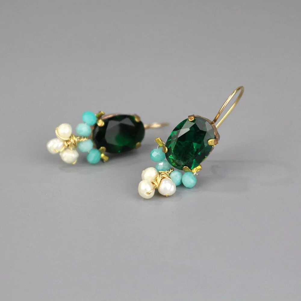 Green Glass Amazonite Oval Earrings