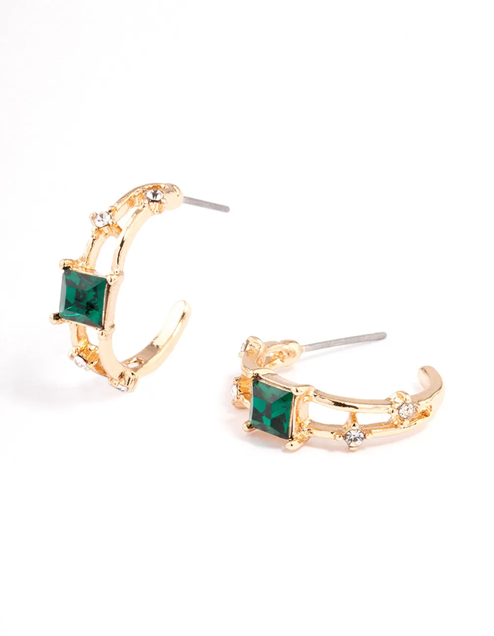 Green Square Stone Illusion Hoop Earrings