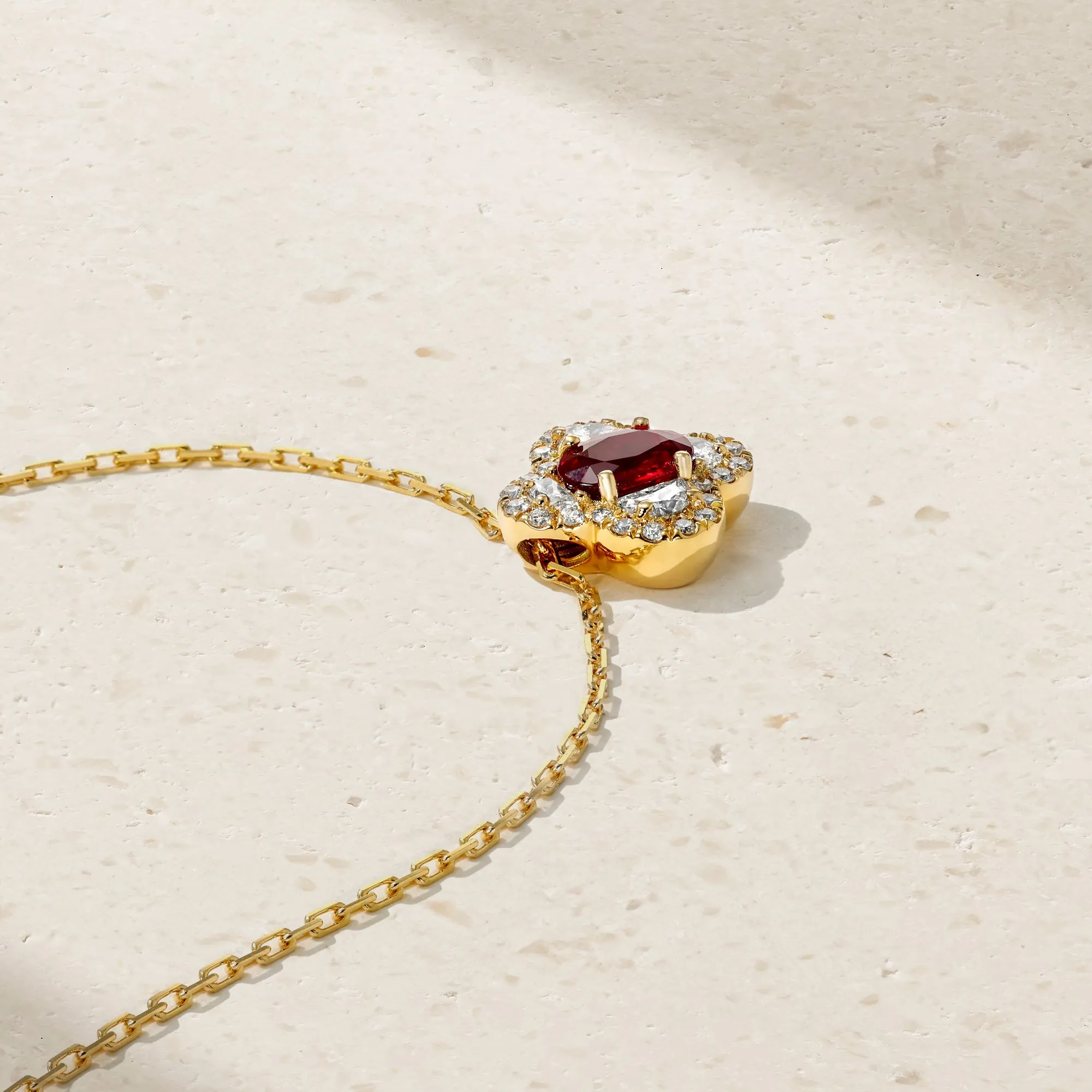 Half Moon Clover Ruby and Diamond Pendant