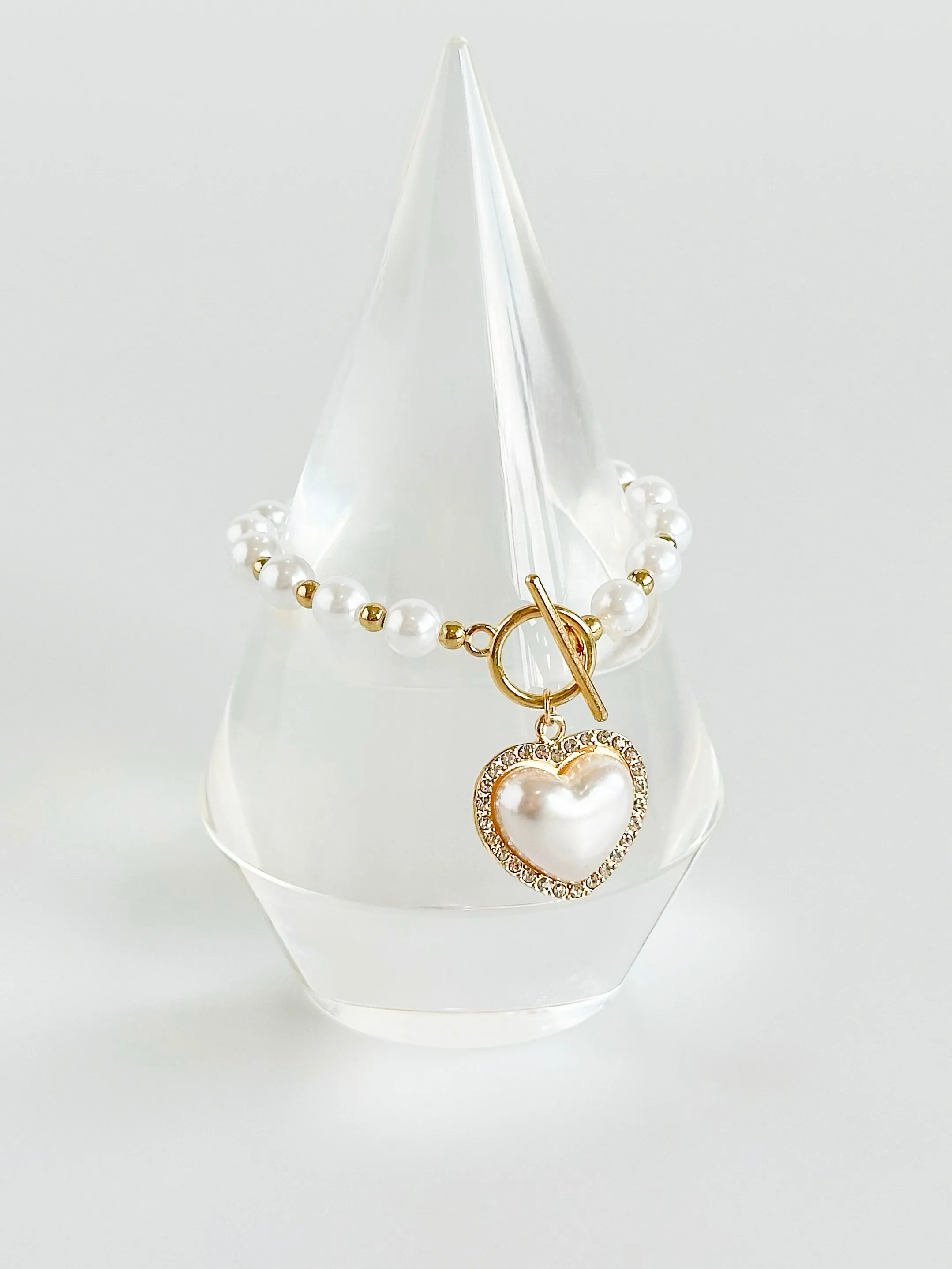 Heart Pearl Toggle Bracelet