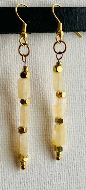 Heather Handmade Cream Quartz Drop Earrings