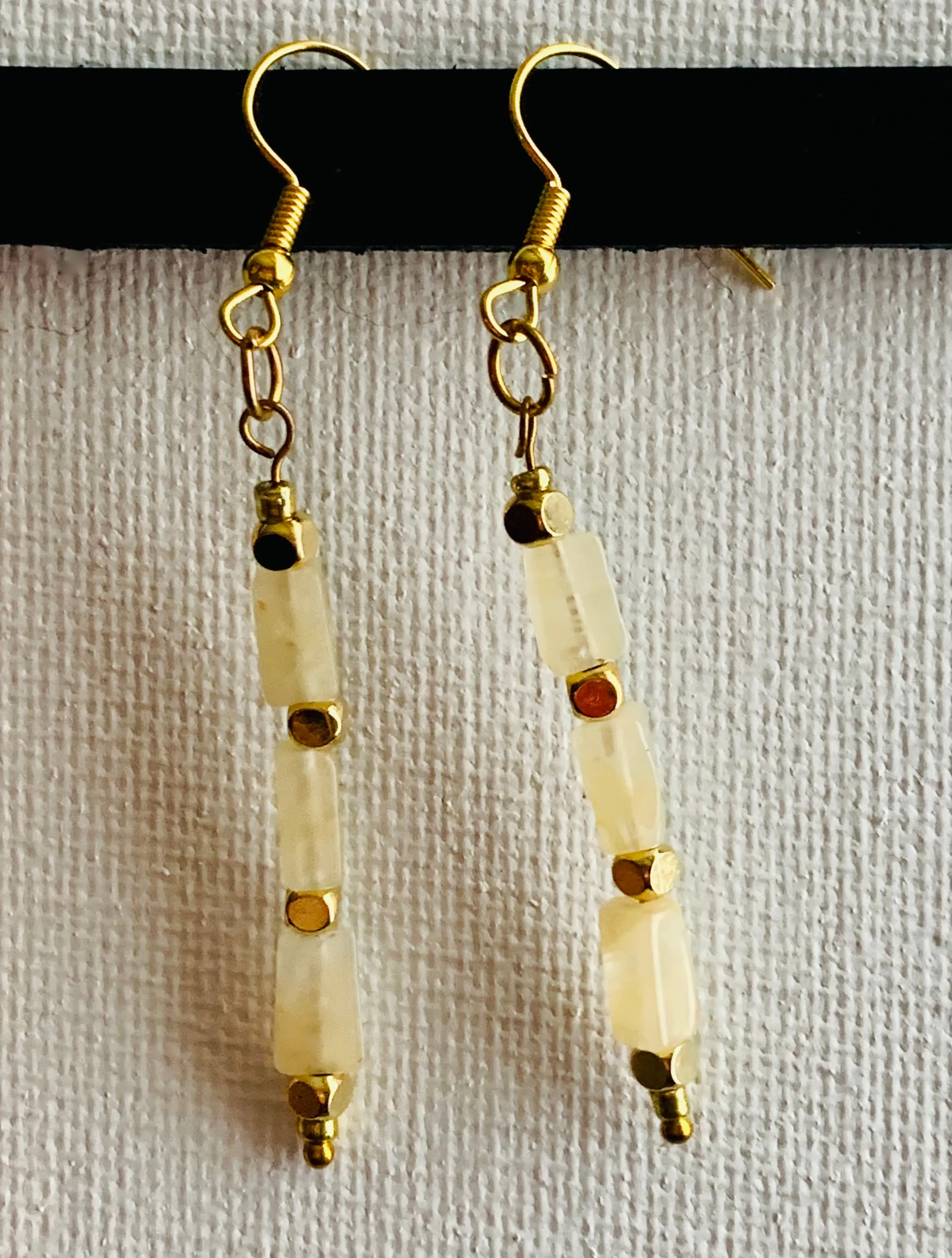 Heather Handmade Cream Quartz Drop Earrings