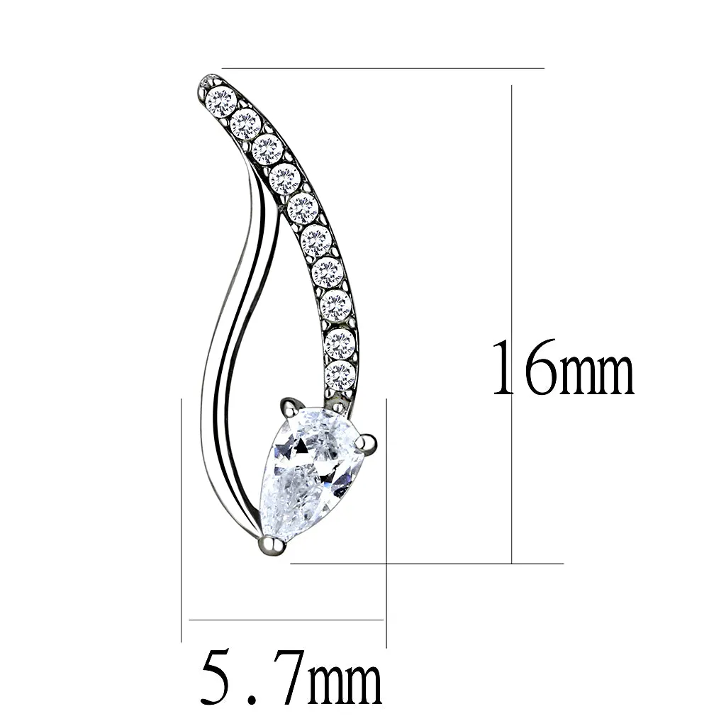 High polished (no plating) Stainless Steel Earrings with AAA Grade CZ in Clear for Women Clear Stone Color Style DA185