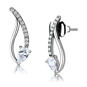 High polished (no plating) Stainless Steel Earrings with AAA Grade CZ in Clear for Women Clear Stone Color Style DA185