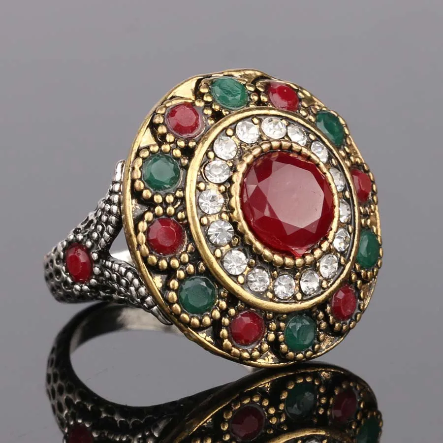 Hot Ruby Jewelry Rainbow Wedding Ring Dual Color Plating Round Austrian Crystal Rings For Women