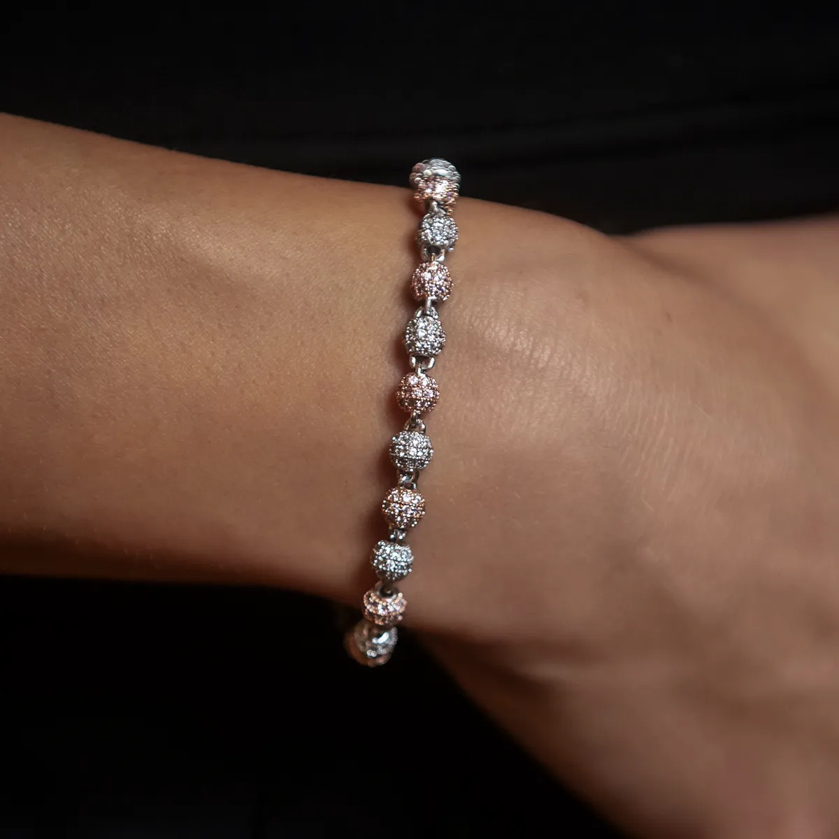 Iced Ball Bracelet in Rose/White Gold- 4mm