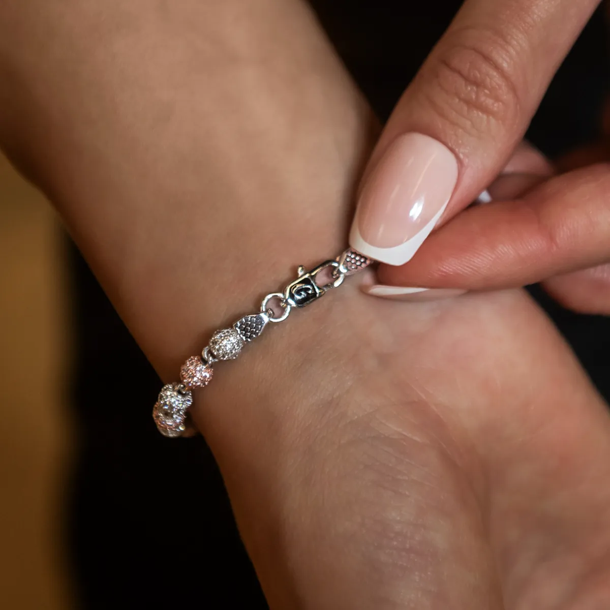 Iced Ball Bracelet in Rose/White Gold- 4mm