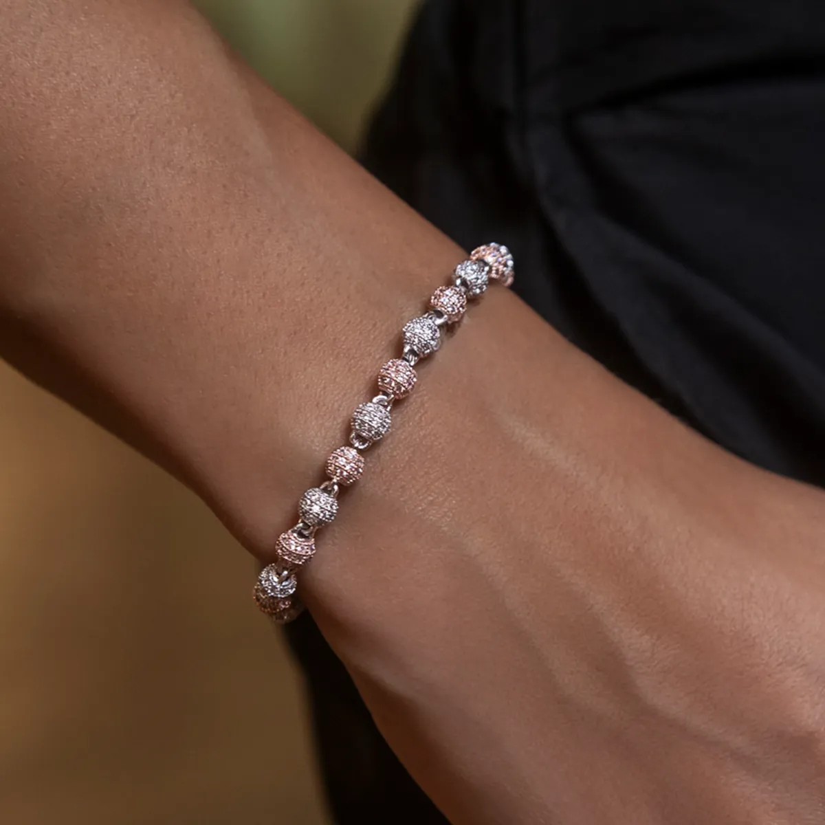 Iced Ball Bracelet in Rose/White Gold- 4mm