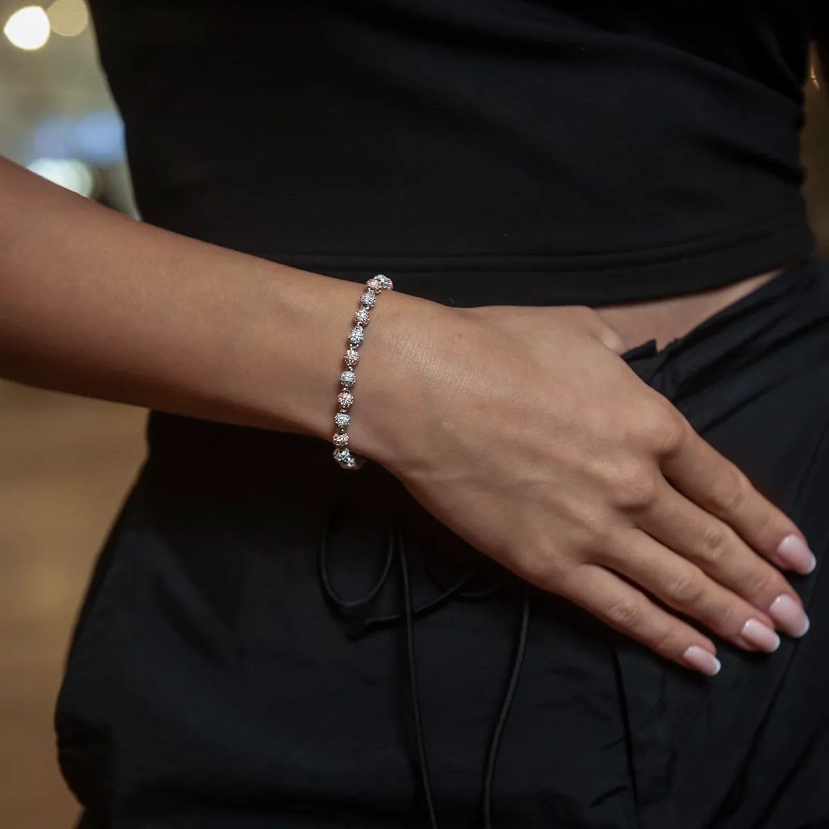 Iced Ball Bracelet in Rose/White Gold- 4mm