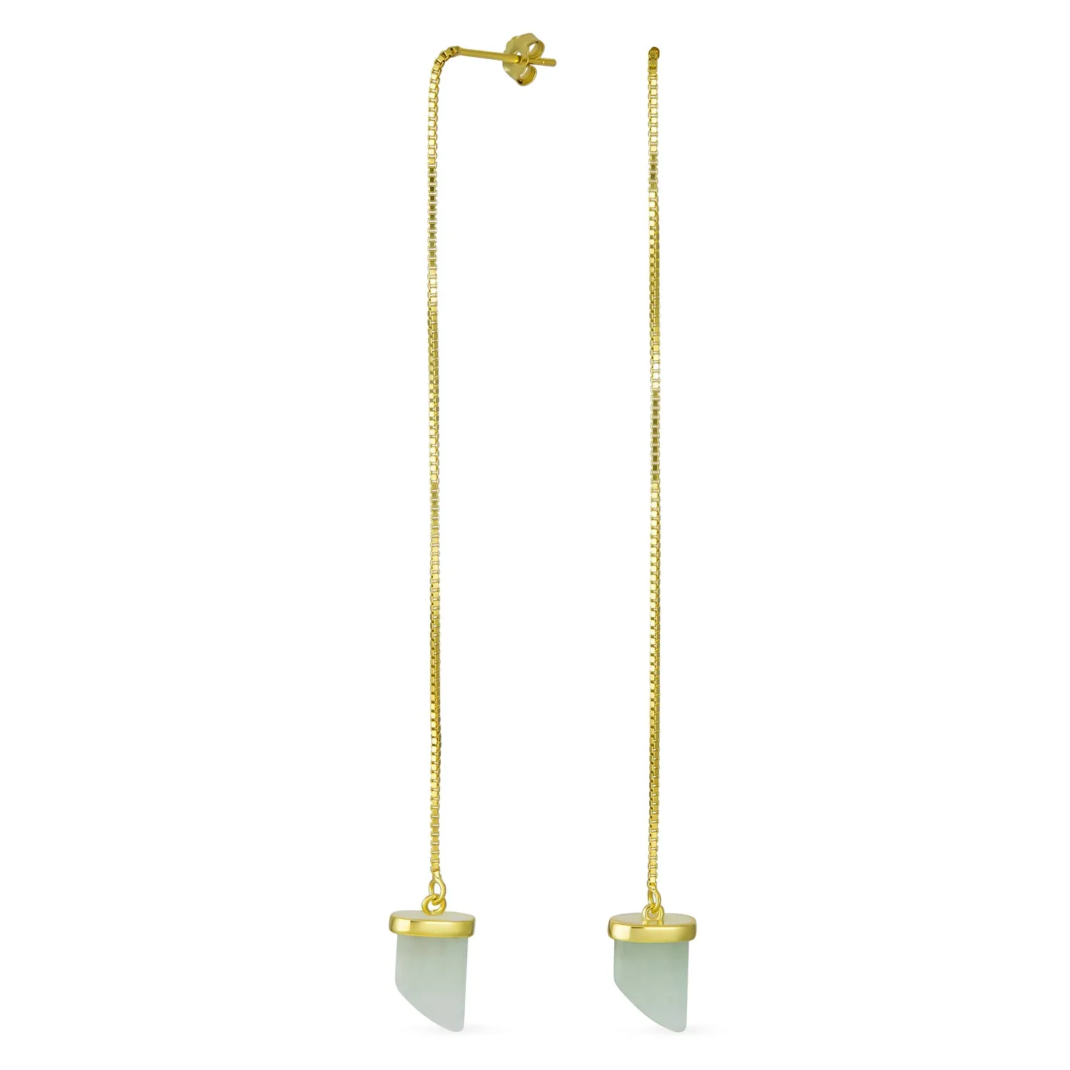 Italian Lucky Tooth Amulet Horn Turquoise Dangle Pendant Earrings 14K Gold Plated Sterling Silver