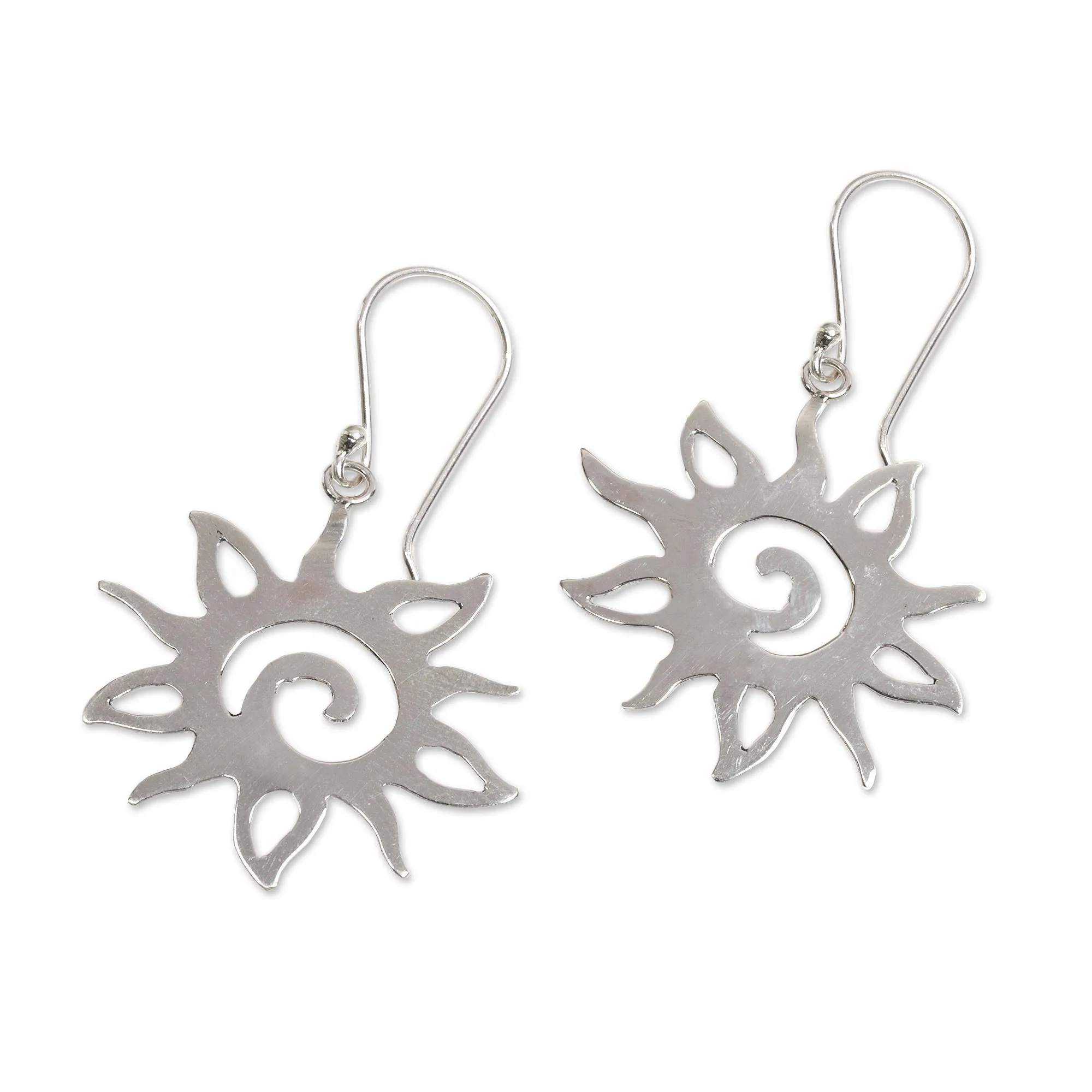 Joyful Suns Sterling Silver Sun Shaped Dangle Earrings from Indonesia