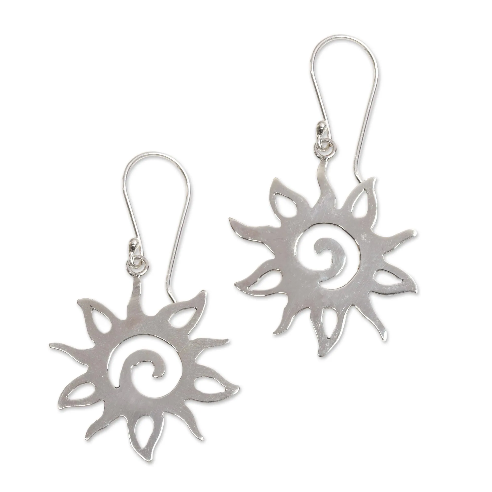 Joyful Suns Sterling Silver Sun Shaped Dangle Earrings from Indonesia