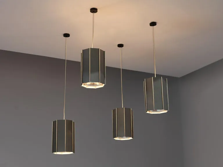 Large RAAK Pendants Model 'B-1011' in Aluminum and Perspex