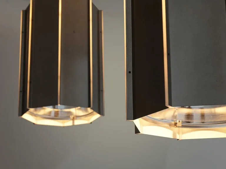 Large RAAK Pendants Model 'B-1011' in Aluminum and Perspex