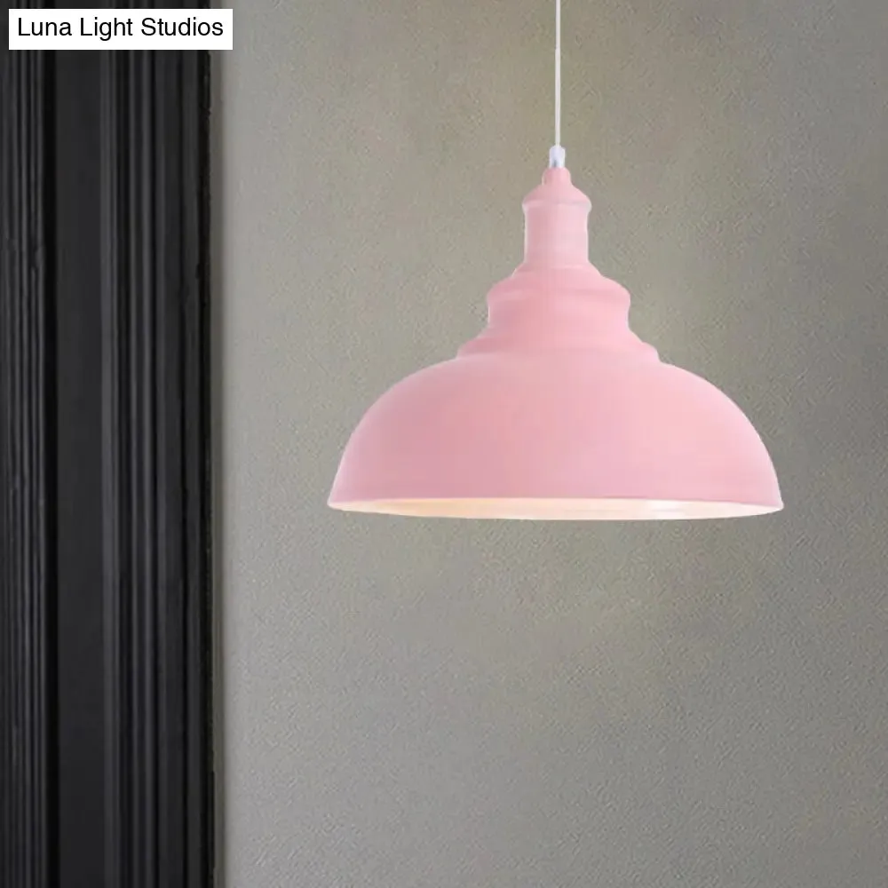 Macaron Style Metal Ceiling Light Fixture- Pink/Yellow Bowl Shape- Bedroom Suspended Lamp (1 Bulb)