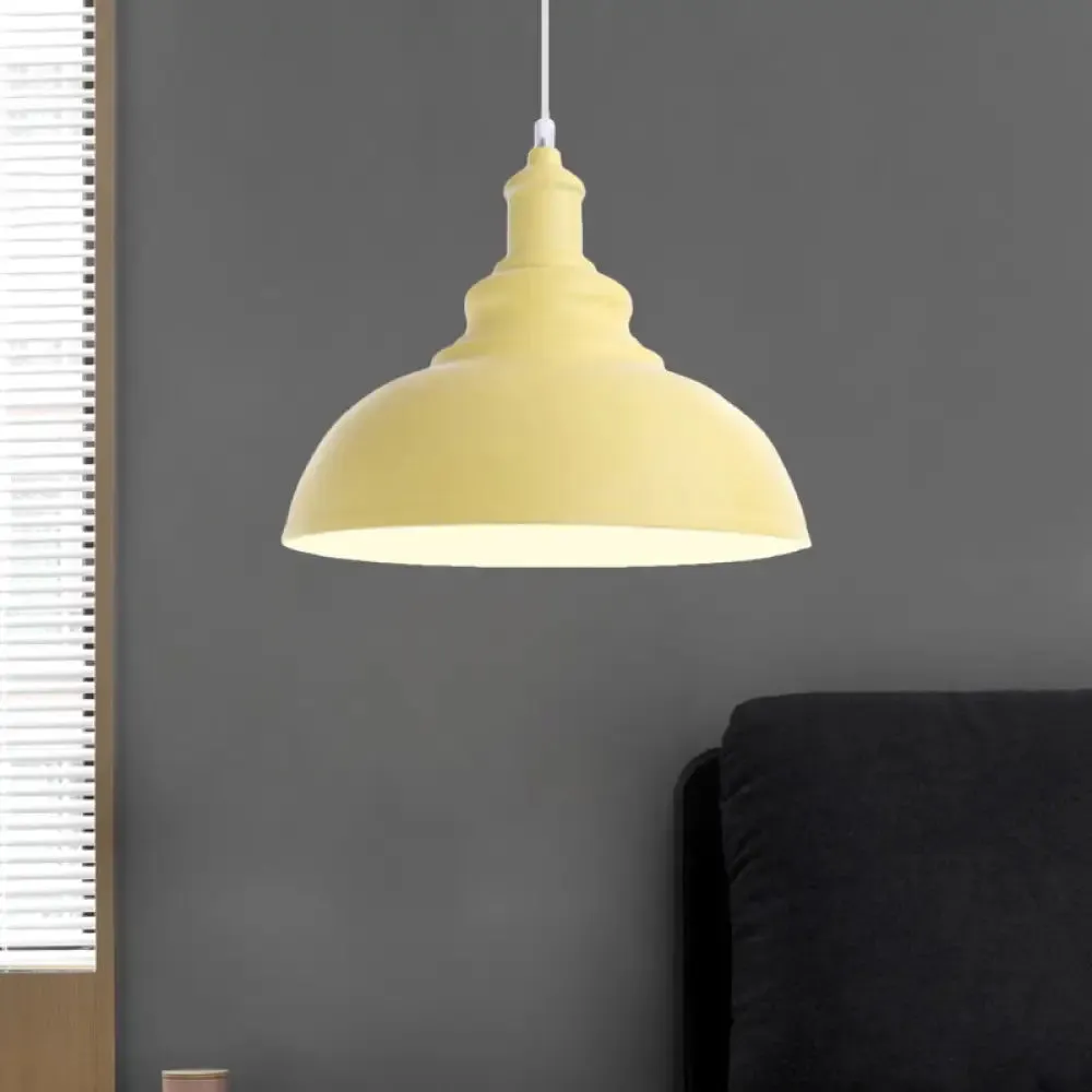 Macaron Style Metal Ceiling Light Fixture- Pink/Yellow Bowl Shape- Bedroom Suspended Lamp (1 Bulb)