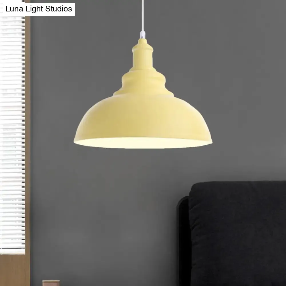 Macaron Style Metal Ceiling Light Fixture- Pink/Yellow Bowl Shape- Bedroom Suspended Lamp (1 Bulb)