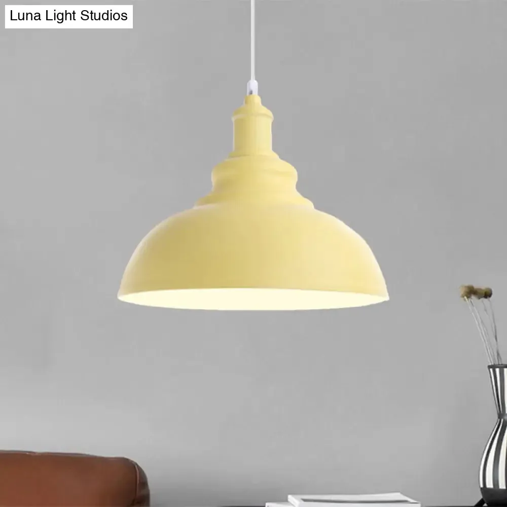 Macaron Style Metal Ceiling Light Fixture- Pink/Yellow Bowl Shape- Bedroom Suspended Lamp (1 Bulb)