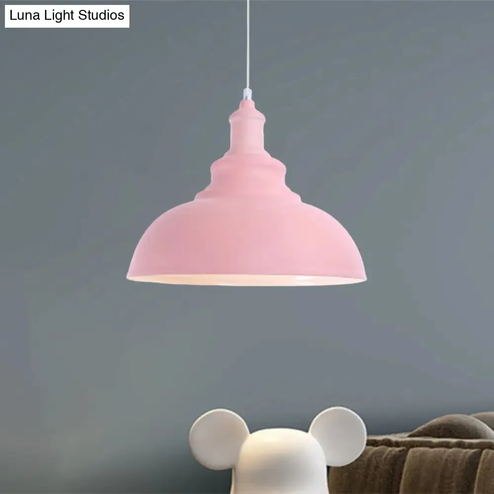 Macaron Style Metal Ceiling Light Fixture- Pink/Yellow Bowl Shape- Bedroom Suspended Lamp (1 Bulb)