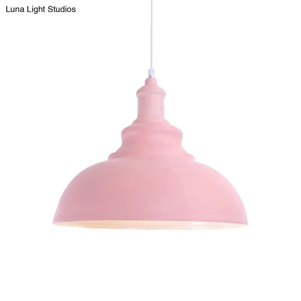 Macaron Style Metal Ceiling Light Fixture- Pink/Yellow Bowl Shape- Bedroom Suspended Lamp (1 Bulb)