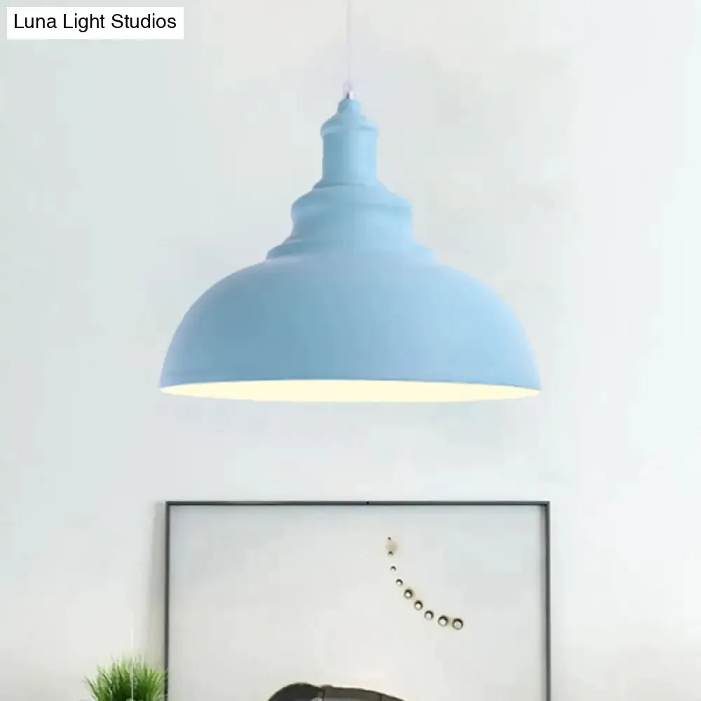 Macaron Style Metal Ceiling Light Fixture- Pink/Yellow Bowl Shape- Bedroom Suspended Lamp (1 Bulb)