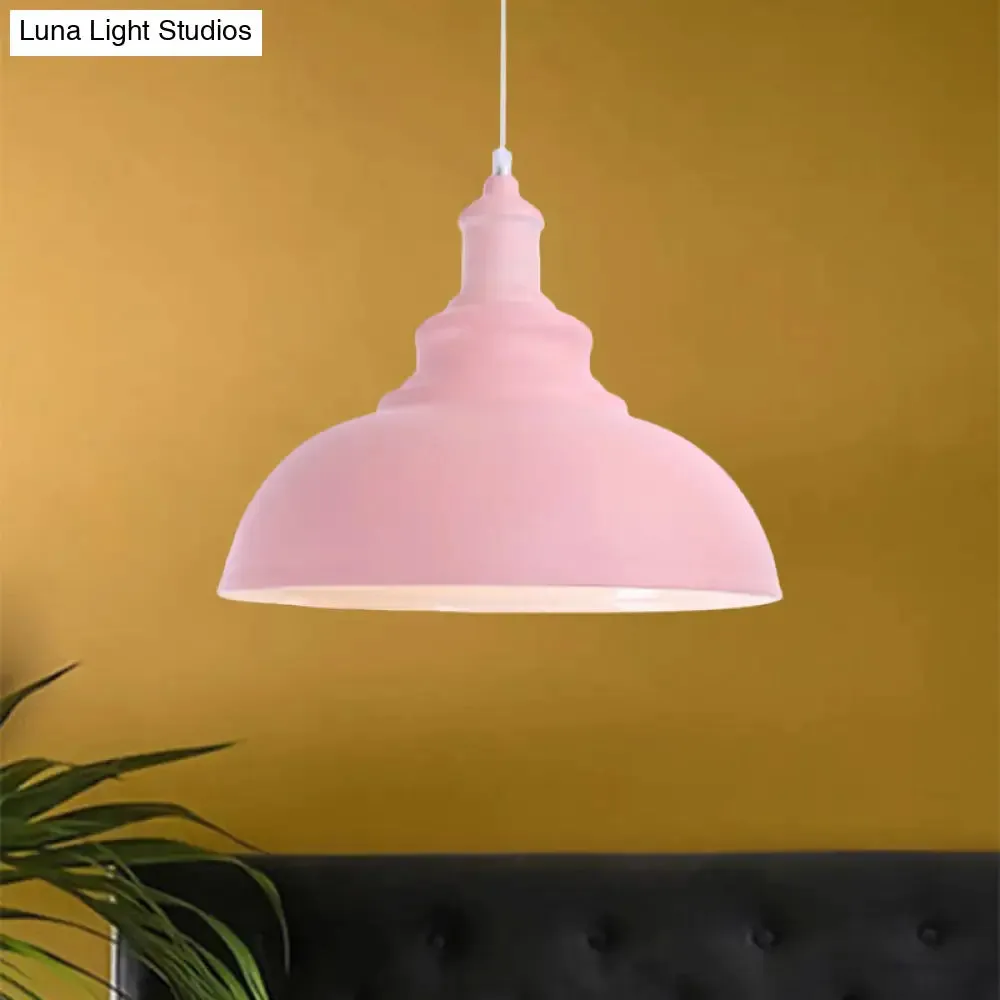 Macaron Style Metal Ceiling Light Fixture- Pink/Yellow Bowl Shape- Bedroom Suspended Lamp (1 Bulb)