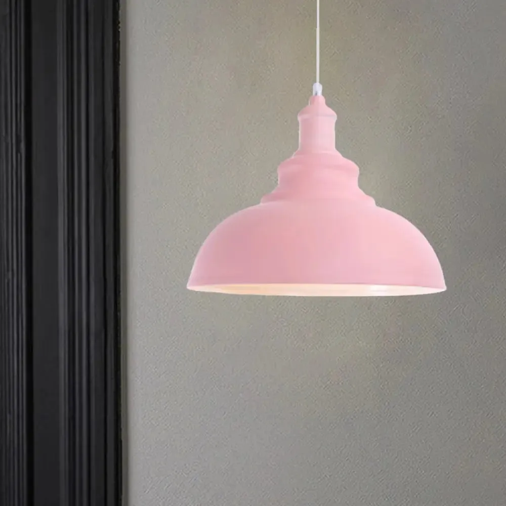 Macaron Style Metal Ceiling Light Fixture- Pink/Yellow Bowl Shape- Bedroom Suspended Lamp (1 Bulb)