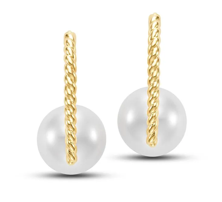 Mastoloni 14k Yellow Gold Woven Huggie Pearl Earrings