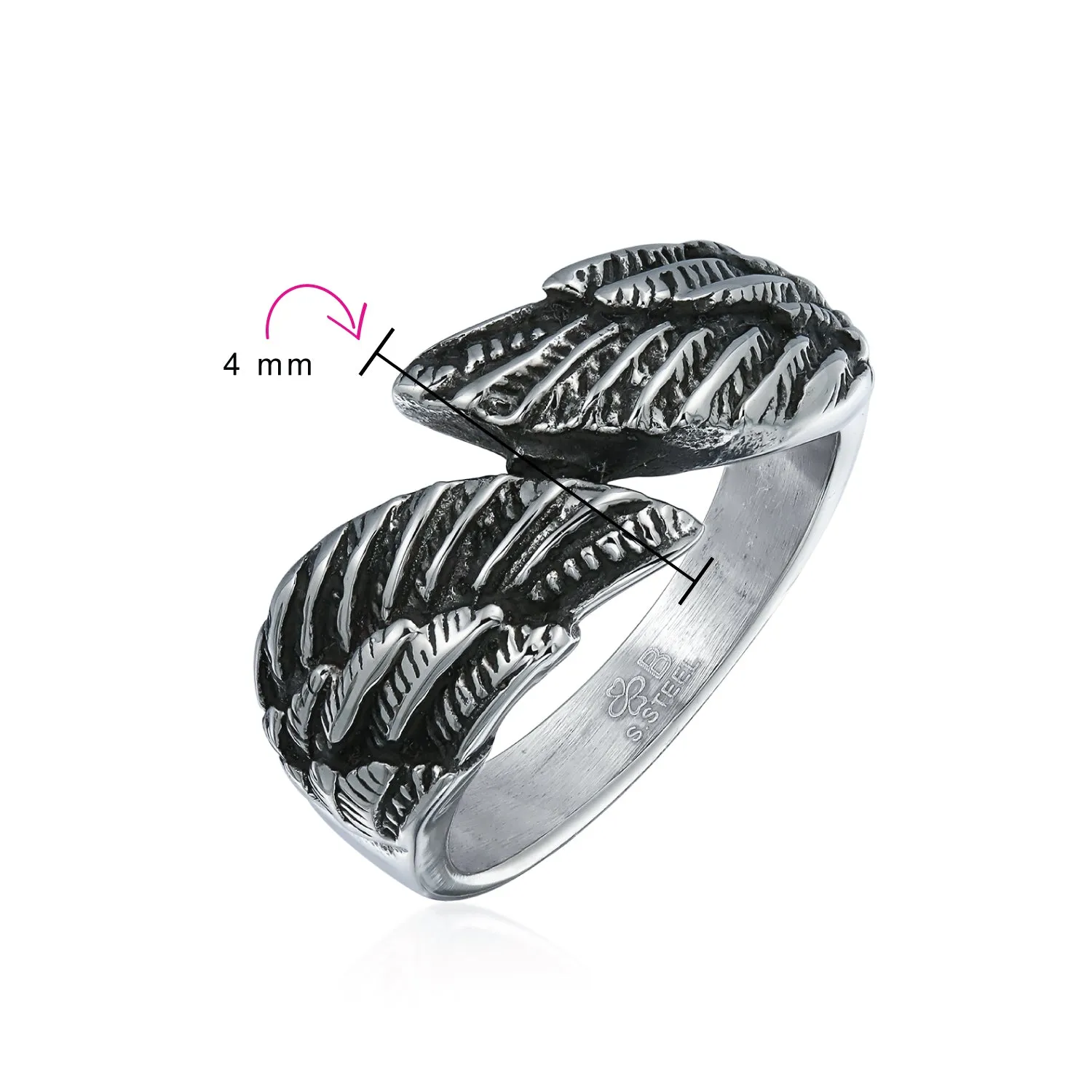 Mens Stainless Steel Angel Wing Band Ring Unisex Biker Jewelry Oxidized Silver Tone