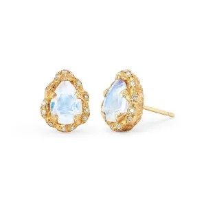 Micro Queen Water Drop Moonstone Studs with Sprinkled Diamonds