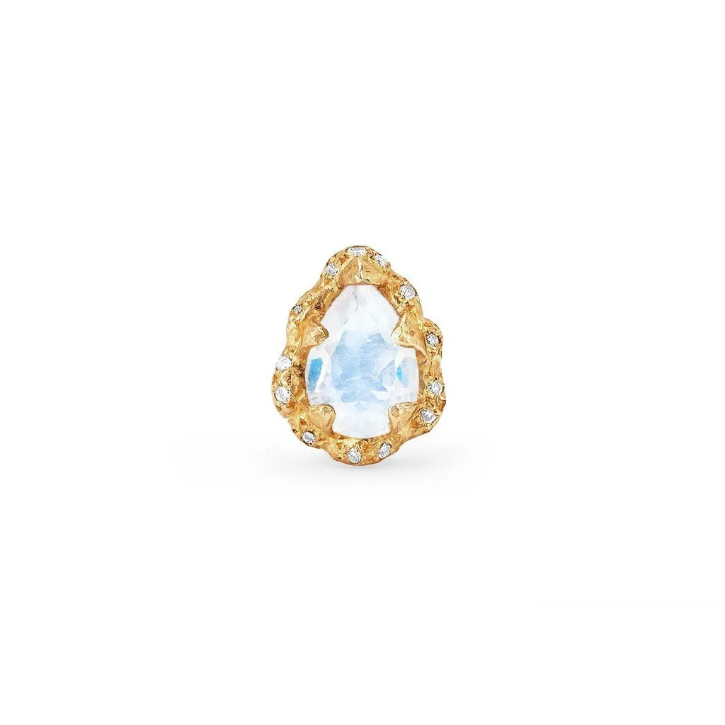 Micro Queen Water Drop Moonstone Studs with Sprinkled Diamonds