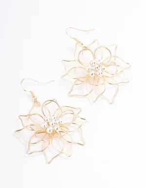 Mixed Metal Wire Flower Drop Earrings