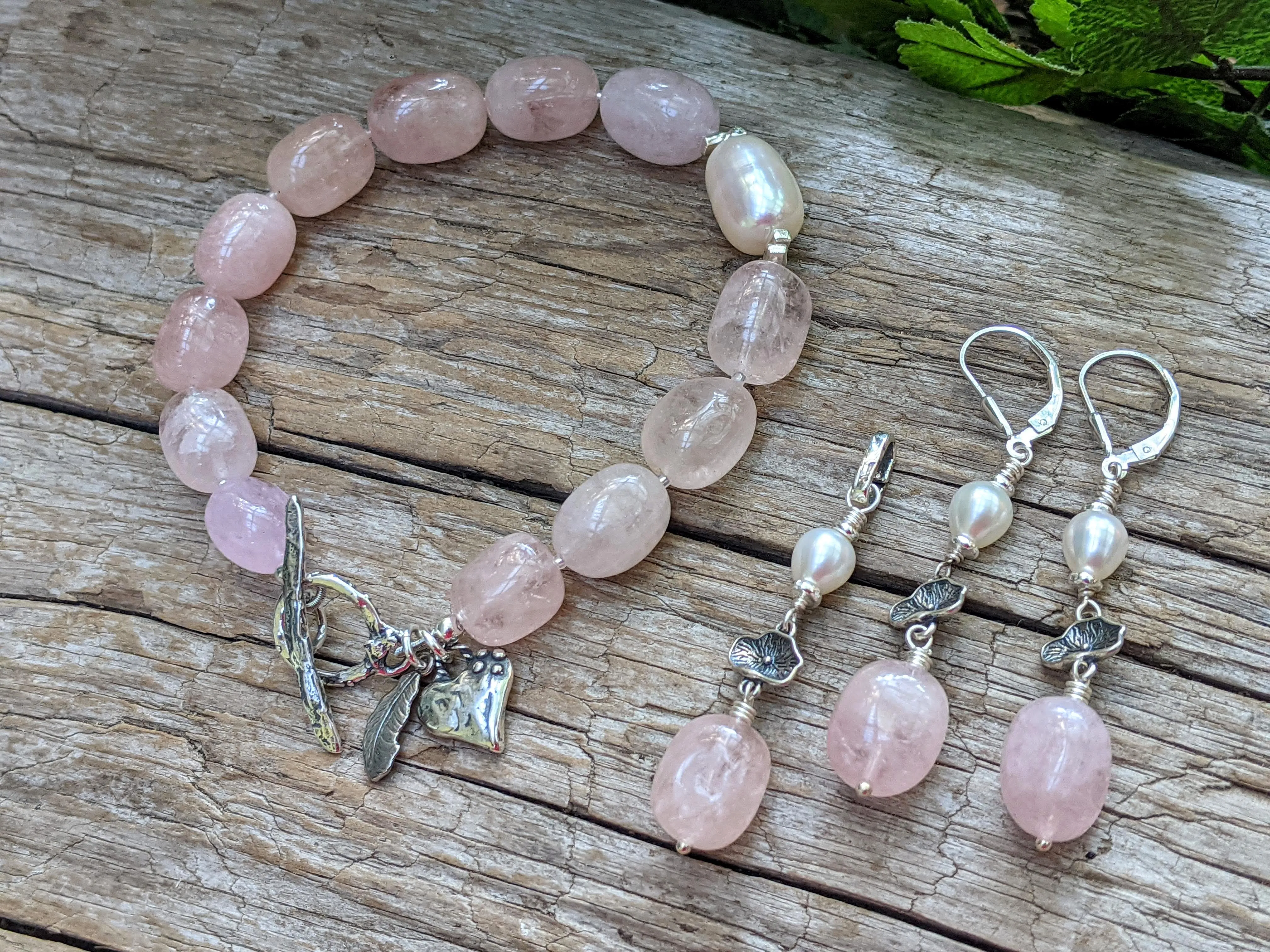 Morganite & Pearl Earrings and Pendant